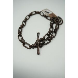 Lucky Brand Antiqued Copper Tone Chunky Link Necklace with Filagree Design NWT